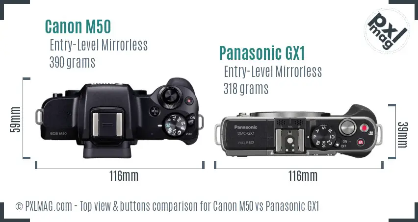 Canon M50 vs Panasonic GX1 top view buttons comparison