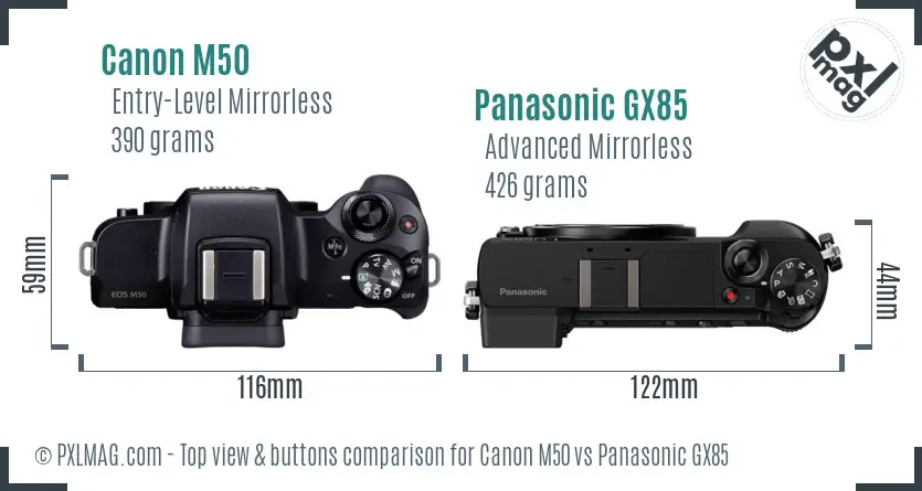 Canon M50 vs Panasonic GX85 top view buttons comparison