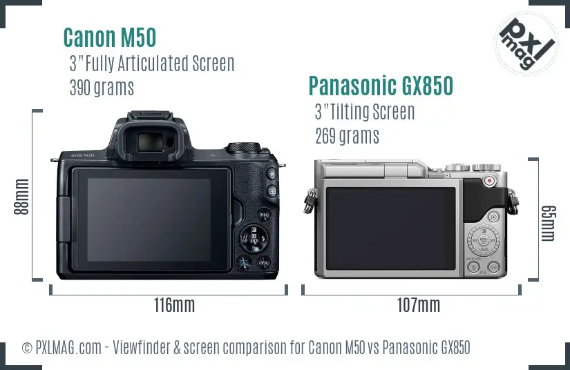Canon M50 vs Panasonic GX850 Screen and Viewfinder comparison