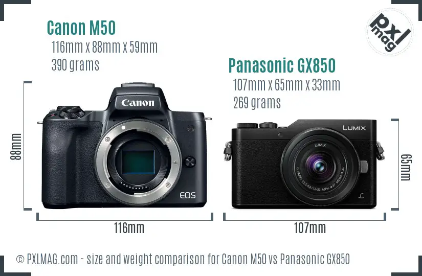 Canon M50 vs Panasonic GX850 size comparison