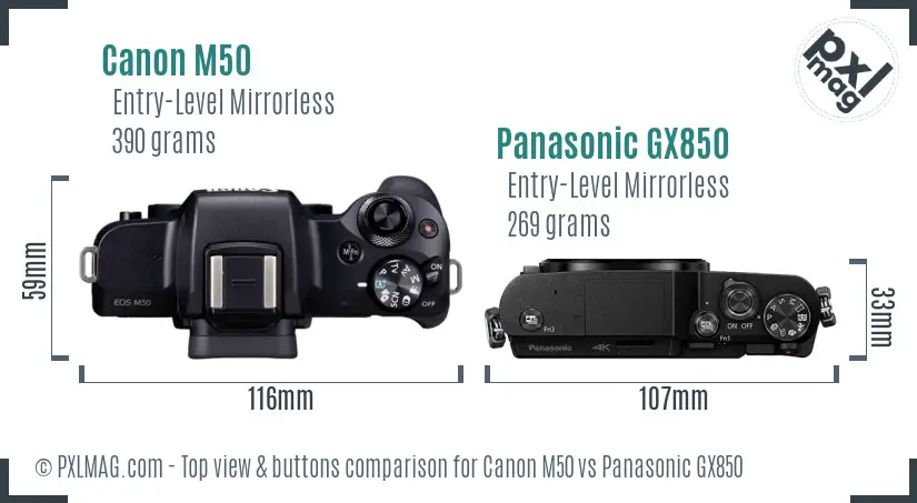 Canon M50 vs Panasonic GX850 top view buttons comparison