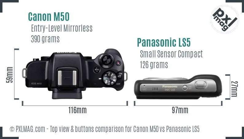 Canon M50 vs Panasonic LS5 top view buttons comparison