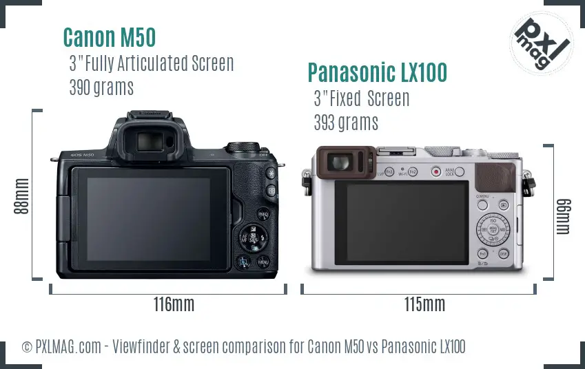 Canon M50 vs Panasonic LX100 Screen and Viewfinder comparison