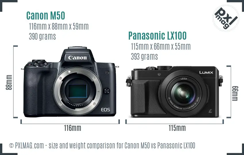 Canon M50 vs Panasonic LX100 size comparison