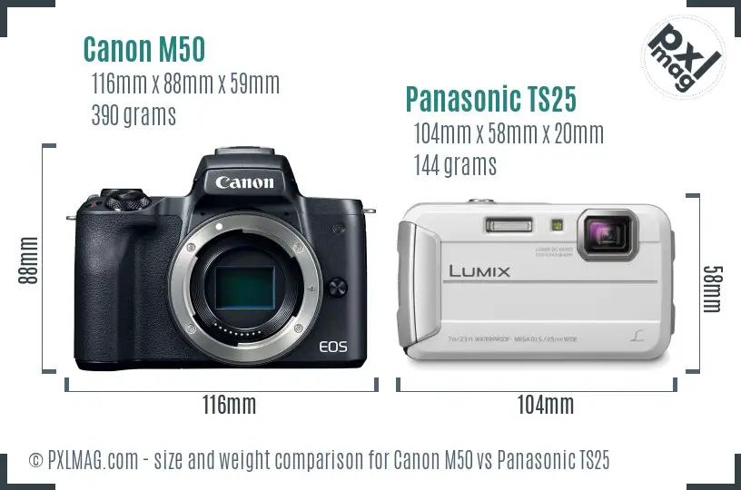 Canon M50 vs Panasonic TS25 size comparison