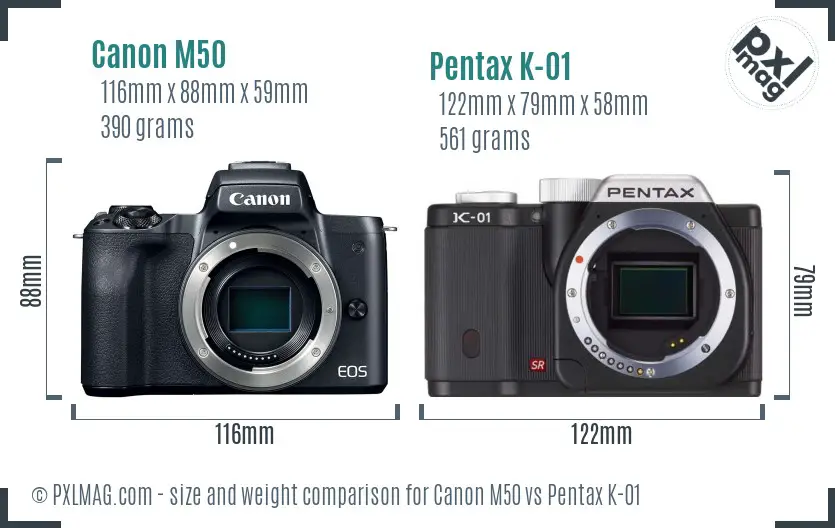 Canon M50 vs Pentax K-01 size comparison