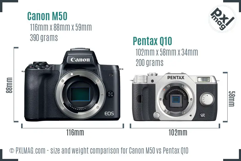 Canon M50 vs Pentax Q10 size comparison