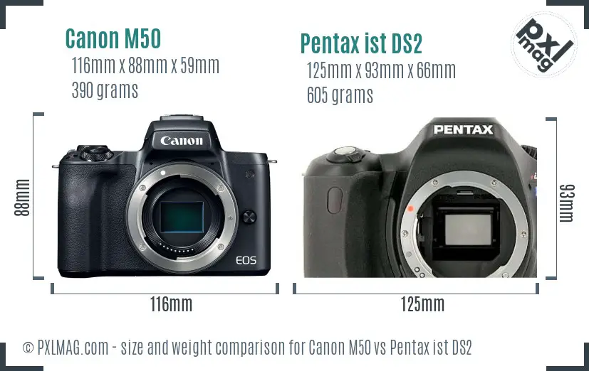 Canon M50 vs Pentax ist DS2 size comparison