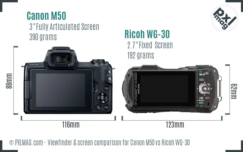 Canon M50 vs Ricoh WG-30 Screen and Viewfinder comparison