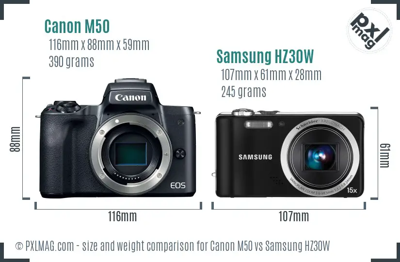 Canon M50 vs Samsung HZ30W size comparison