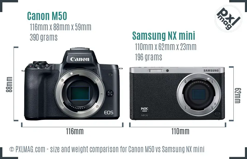 Canon M50 vs Samsung NX mini size comparison