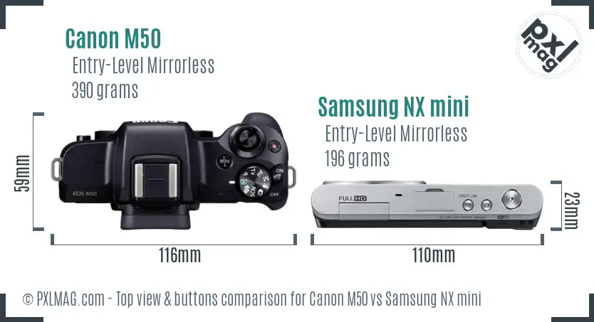 Canon M50 vs Samsung NX mini top view buttons comparison