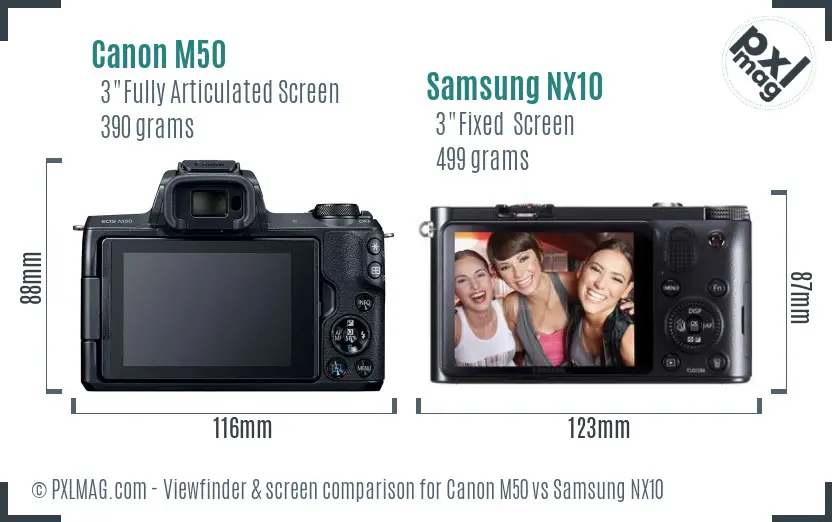 Canon M50 vs Samsung NX10 Screen and Viewfinder comparison