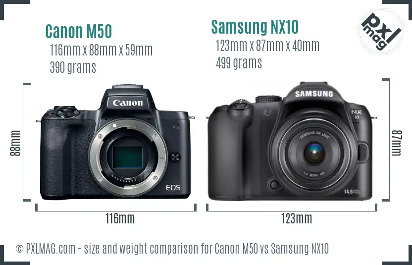 Canon M50 vs Samsung NX10 size comparison