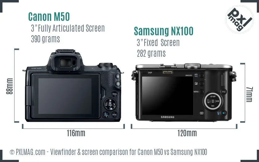 Canon M50 vs Samsung NX100 Screen and Viewfinder comparison