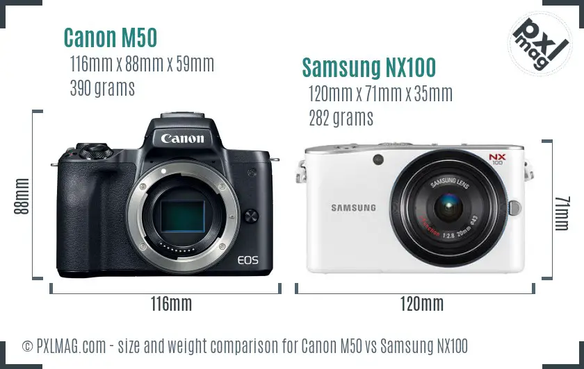 Canon M50 vs Samsung NX100 size comparison
