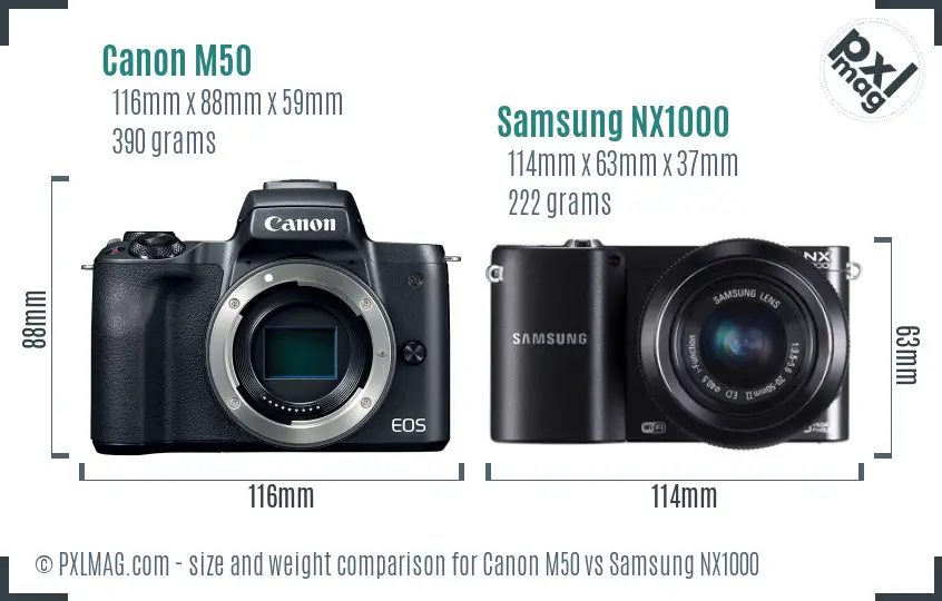 Canon M50 vs Samsung NX1000 size comparison