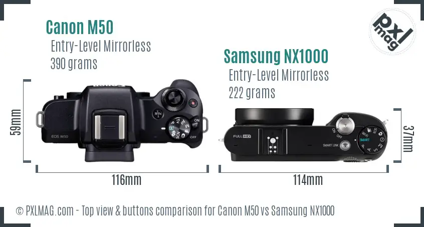Canon M50 vs Samsung NX1000 top view buttons comparison