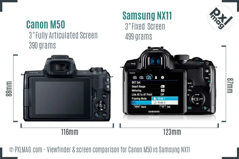 Canon M50 vs Samsung NX11 Screen and Viewfinder comparison