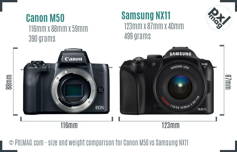 Canon M50 vs Samsung NX11 size comparison