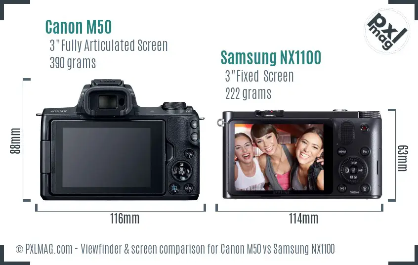 Canon M50 vs Samsung NX1100 Screen and Viewfinder comparison