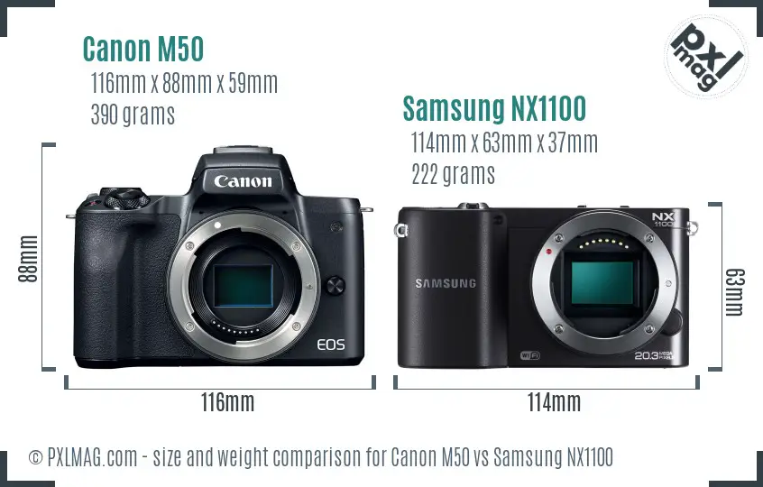 Canon M50 vs Samsung NX1100 size comparison