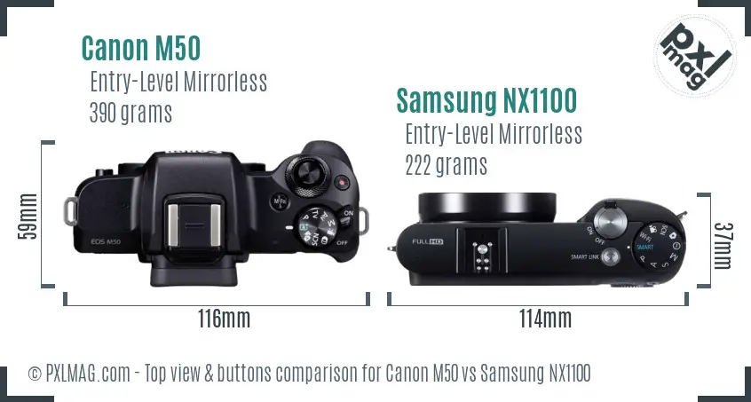 Canon M50 vs Samsung NX1100 top view buttons comparison