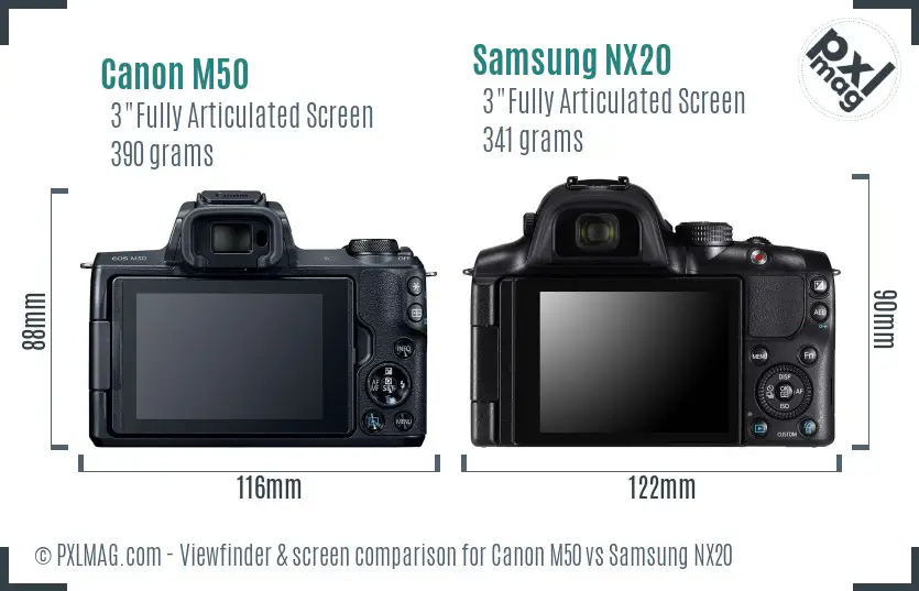 Canon M50 vs Samsung NX20 Screen and Viewfinder comparison
