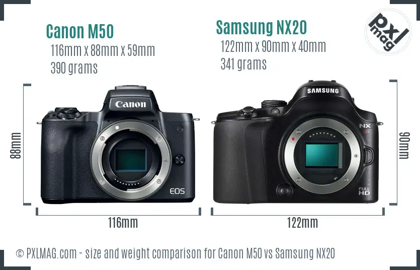 Canon M50 vs Samsung NX20 size comparison