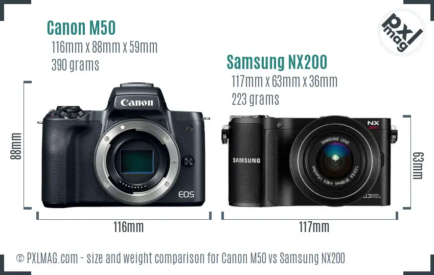 Canon M50 vs Samsung NX200 size comparison