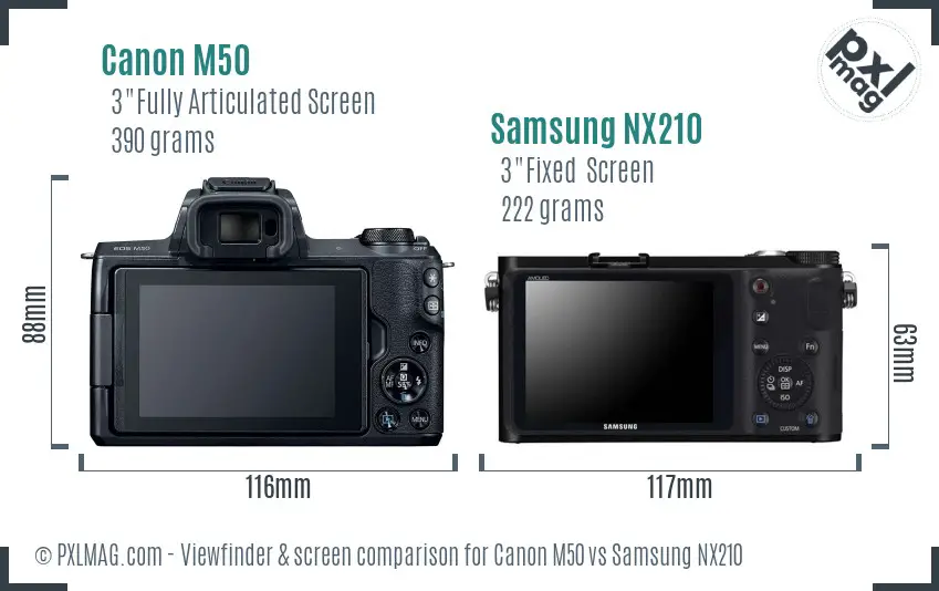 Canon M50 vs Samsung NX210 Screen and Viewfinder comparison