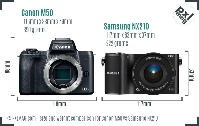 Canon M50 vs Samsung NX210 size comparison