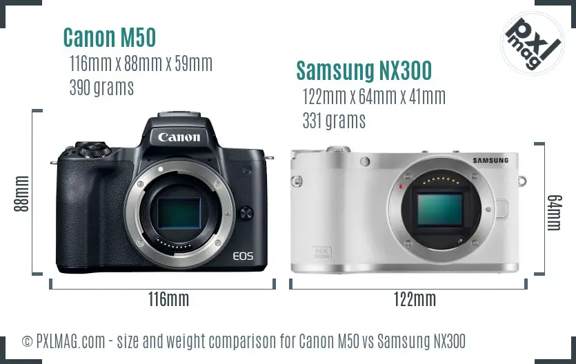 Canon M50 vs Samsung NX300 size comparison