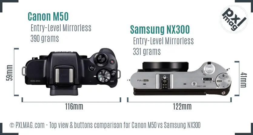 Canon M50 vs Samsung NX300 top view buttons comparison