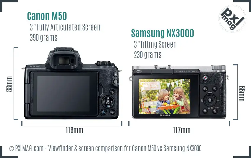 Canon M50 vs Samsung NX3000 Screen and Viewfinder comparison