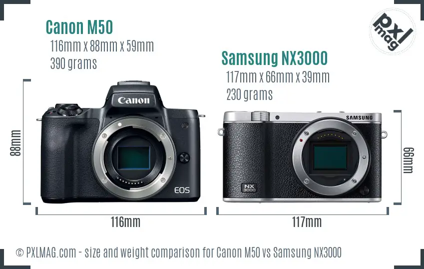 Canon M50 vs Samsung NX3000 size comparison