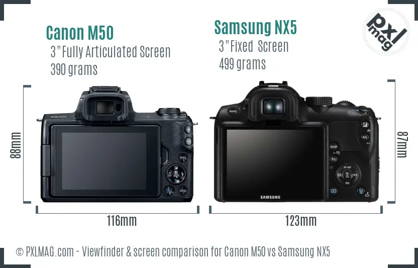 Canon M50 vs Samsung NX5 Screen and Viewfinder comparison