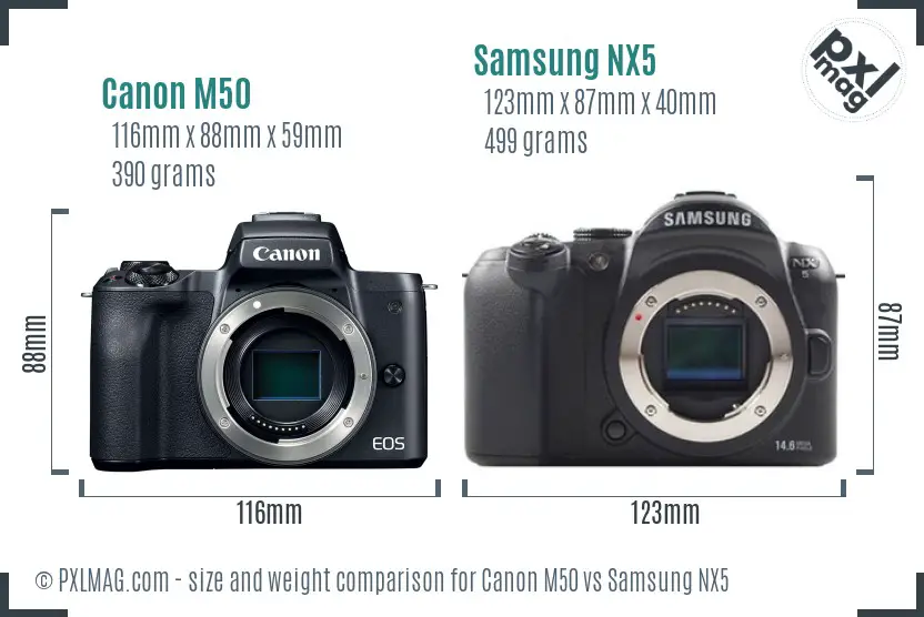 Canon M50 vs Samsung NX5 size comparison
