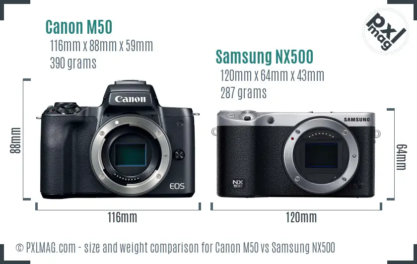 Canon M50 vs Samsung NX500 size comparison