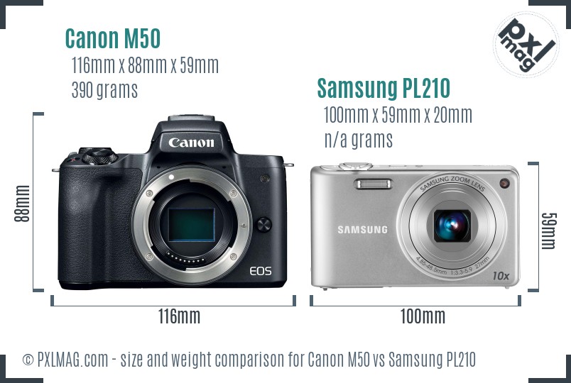 Canon M50 vs Samsung PL210 size comparison