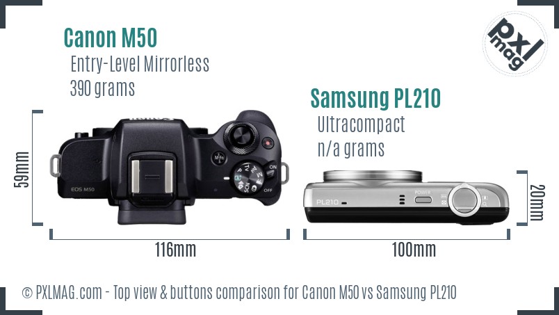 Canon M50 vs Samsung PL210 top view buttons comparison