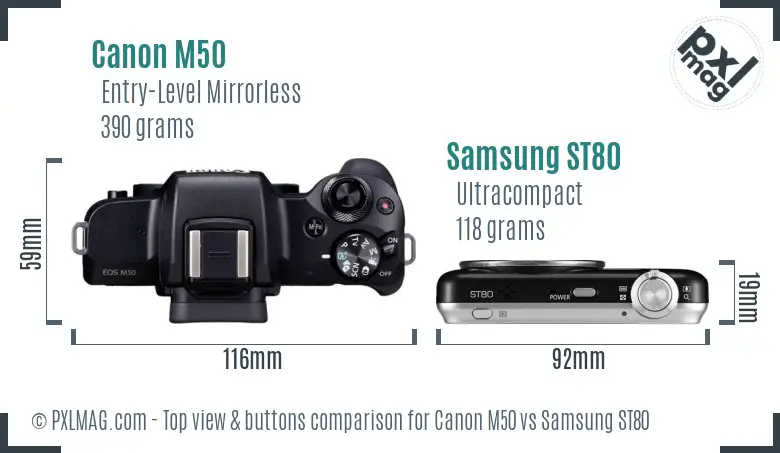 Canon M50 vs Samsung ST80 top view buttons comparison
