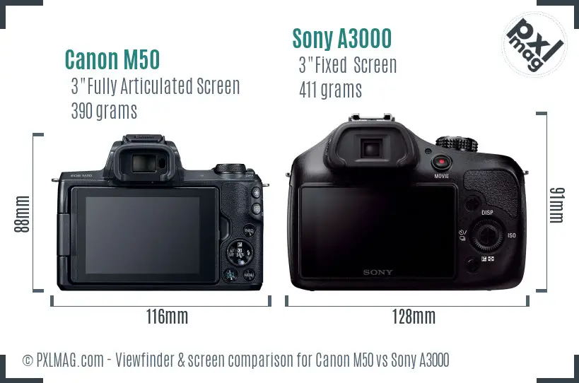 Canon M50 vs Sony A3000 Screen and Viewfinder comparison