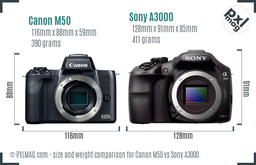 Canon M50 vs Sony A3000 size comparison