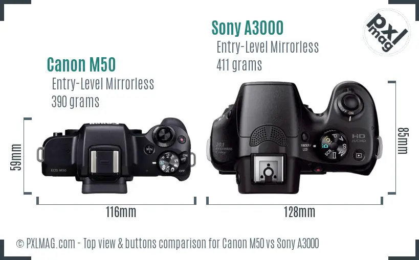Canon M50 vs Sony A3000 top view buttons comparison