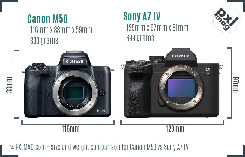 Canon M50 vs Sony A7 IV size comparison Canon M50 vs Sony A7 IV size comparison