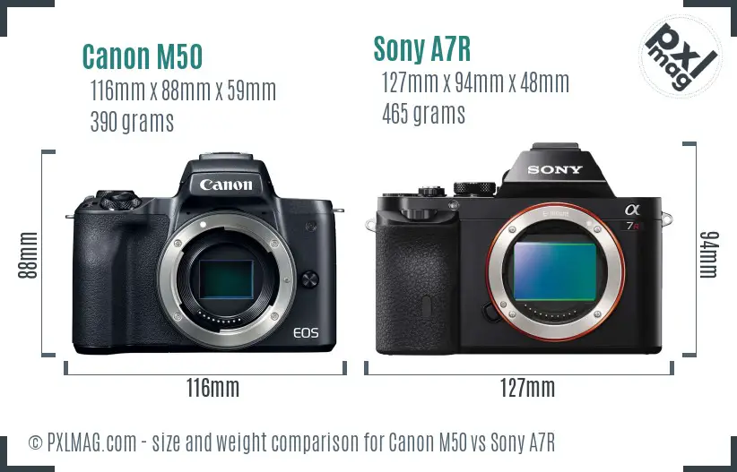 Canon M50 vs Sony A7R size comparison