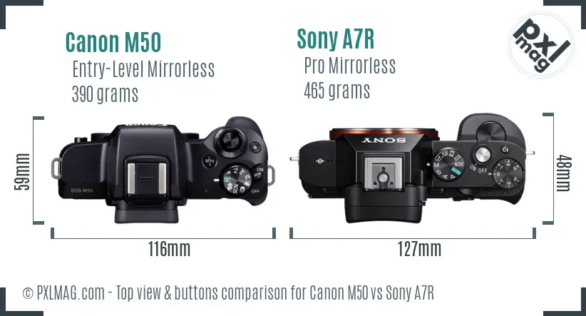 Canon M50 vs Sony A7R top view buttons comparison