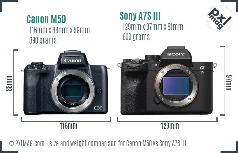 Canon M50 vs Sony A7S III size comparison