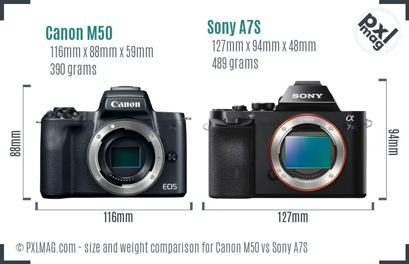 Canon M50 vs Sony A7S size comparison